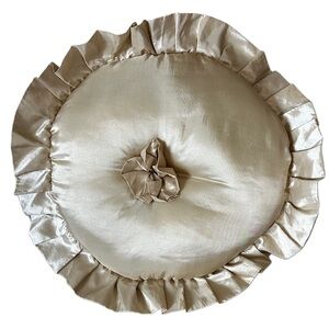 Vintage Round Ruffled Decorative Pillow in Champagne satin 21” across pretty